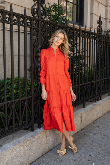 Red Button Front Shirt Dress