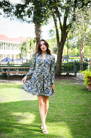 Falling Floral Long Sleeve Tunic Flare Dress