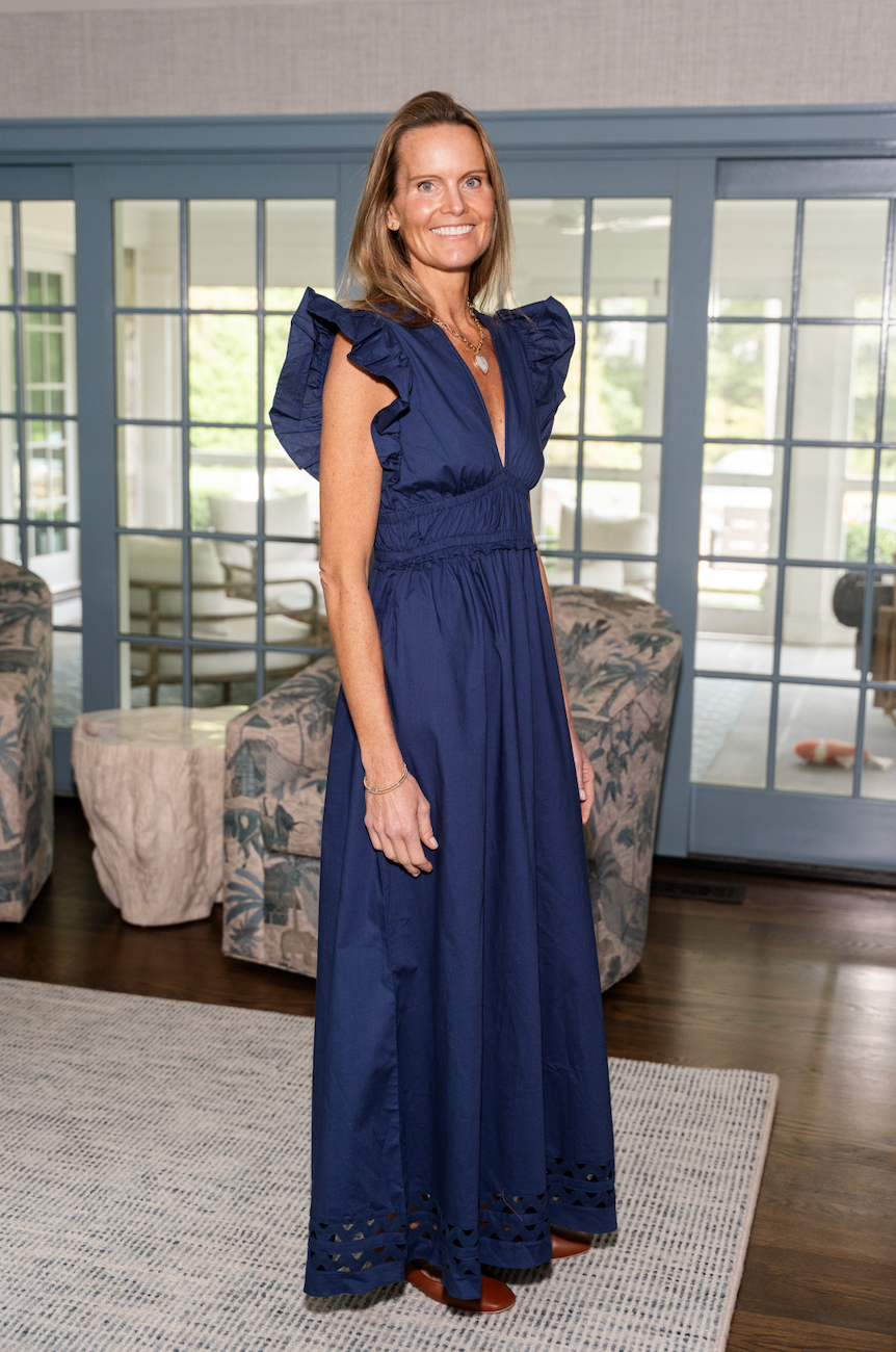 Navy V-Neck Flutter Sleeve Maxi Dress with Ric-Rac