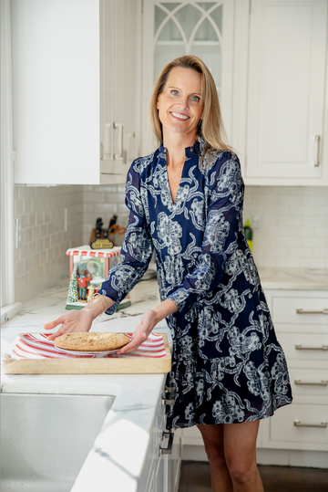 Navy Metallic Long Sleeve Tunic Flare Dress