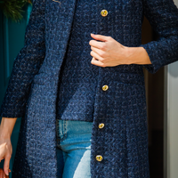 Navy Metallic Tweed Zip Back Peplum Top