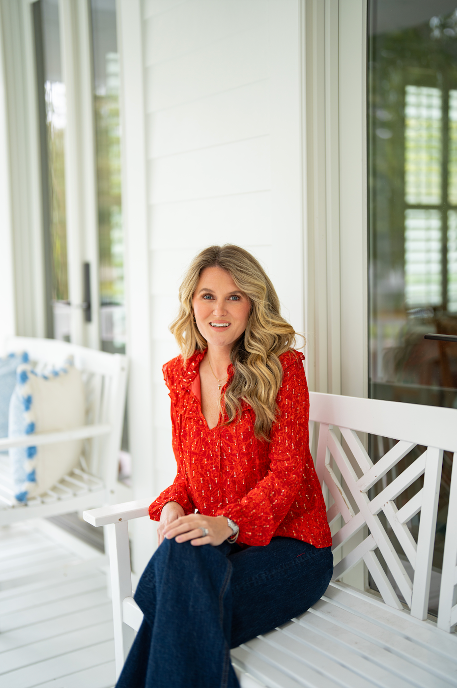 Red Lurex Ruffle Front Top