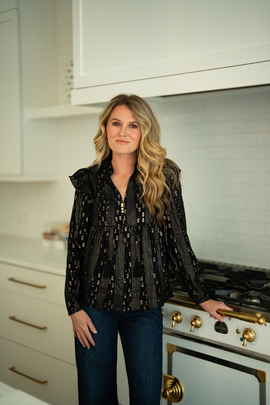 Black & Gold Lurex Ruffle Front Top