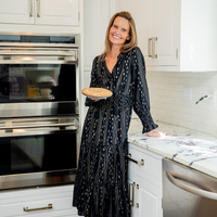 Black & Gold Lurex Smocked Waist Midi Dress