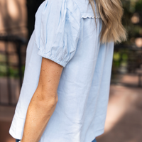 Light Blue Short Sleeve Scalloped Button Down