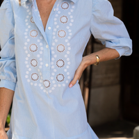 Blue & White Stripe Ruffle Hem Shirt Dress