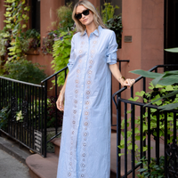 Blue & White Maxi Shirt Dress
