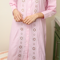 PRE-ORDER Pink & White Stripe Embroidered Maxi Shirt Dress