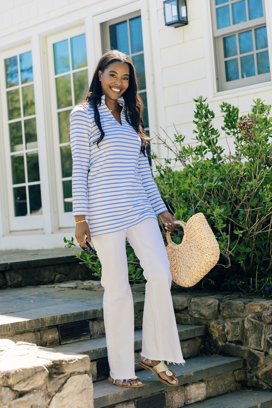 Blue & White Stripe Long Sleeve Tunic Top