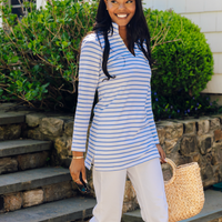 Blue & White Stripe Long Sleeve Tunic Top