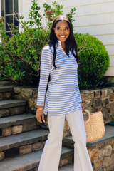 Blue & White Stripe Long Sleeve Tunic Top