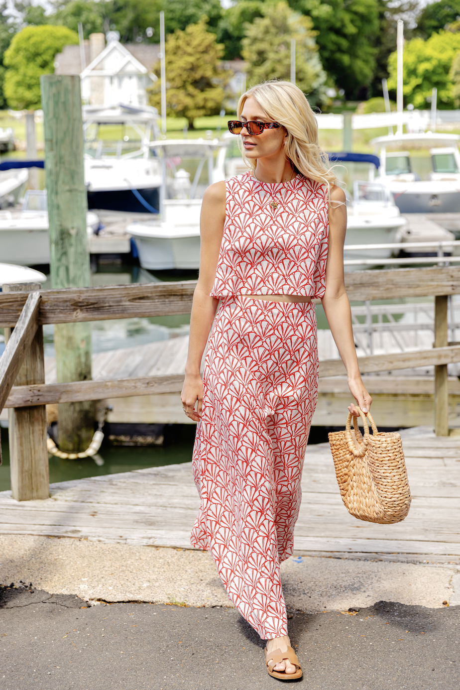 Red Seashell Print Maxi Skirt Set