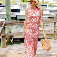 Red Seashell Print Maxi Skirt Set