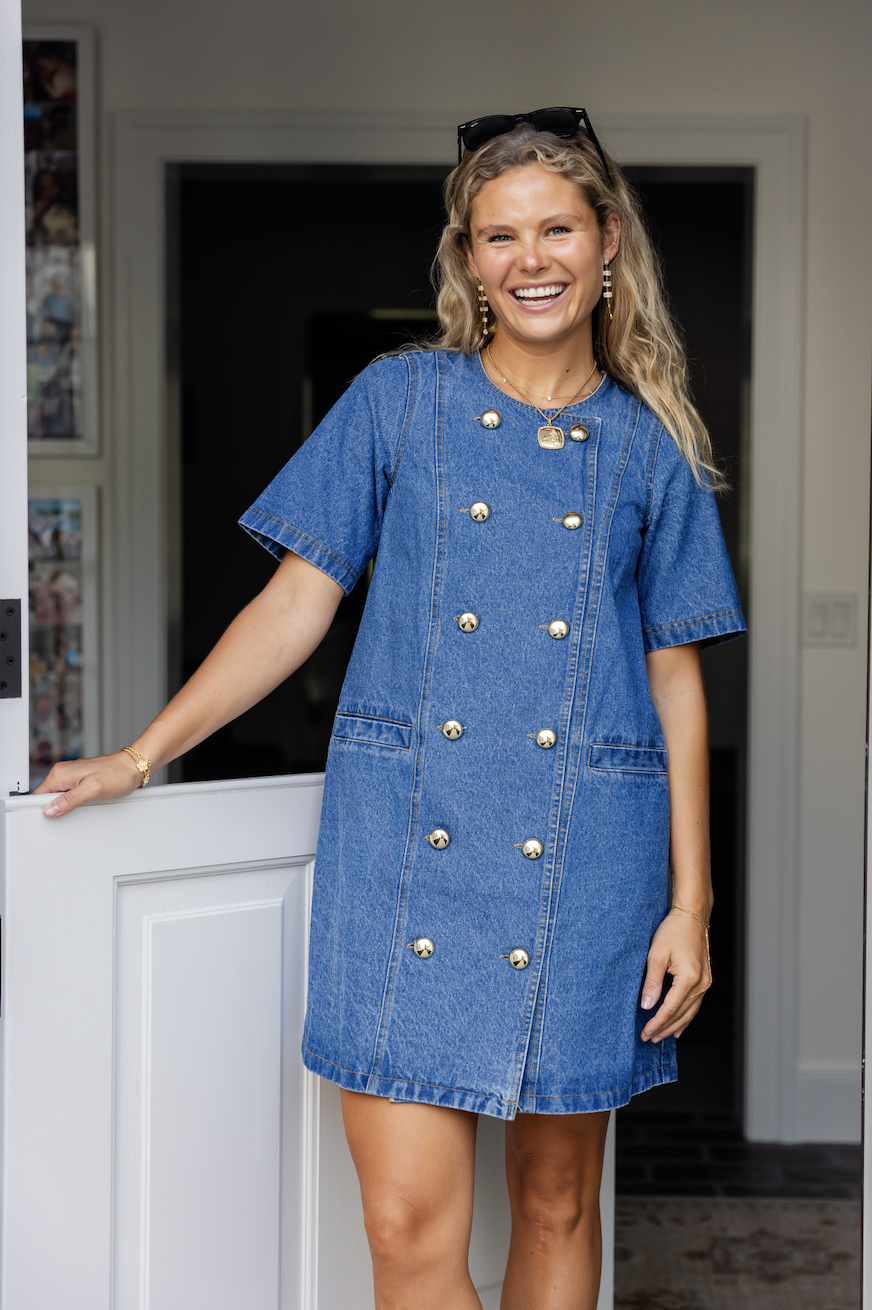 Denim Short Sleeve Button Front Dress