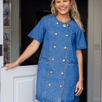 Denim Short Sleeve Button Front Dress