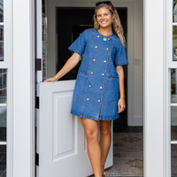 Denim Short Sleeve Button Front Dress