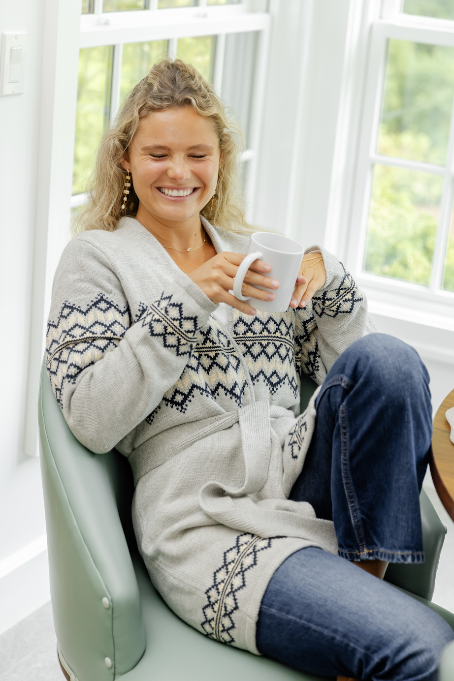 Grey Fair Isle Wrap Sweater