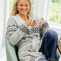 Grey Fair Isle Wrap Sweater