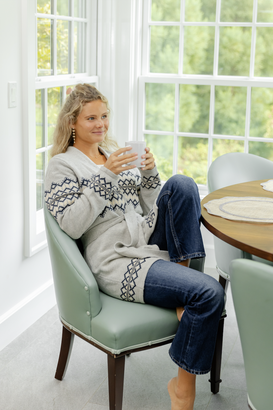 Grey Fair Isle Wrap Sweater