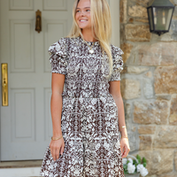 Tropical Block Print Smocked Puff Sleeve Mini Dress