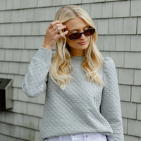Grey Quilted Puff Sleeve Sweatshirt