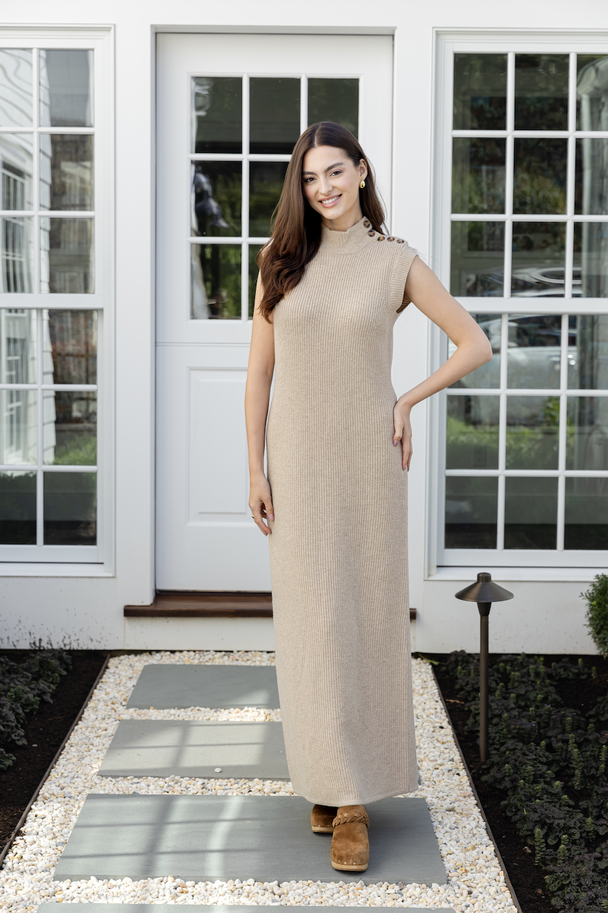 Camel Sleeveless Sweater Dress