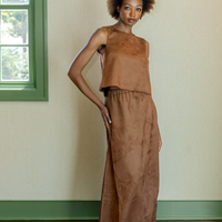 Camel Suede Midi Skirt Set