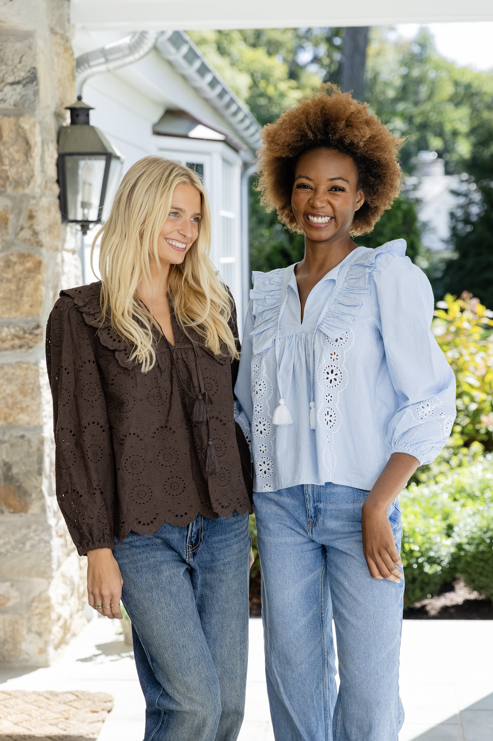 Hot Fudge Eyelet Ruffle Front Top with Tassels