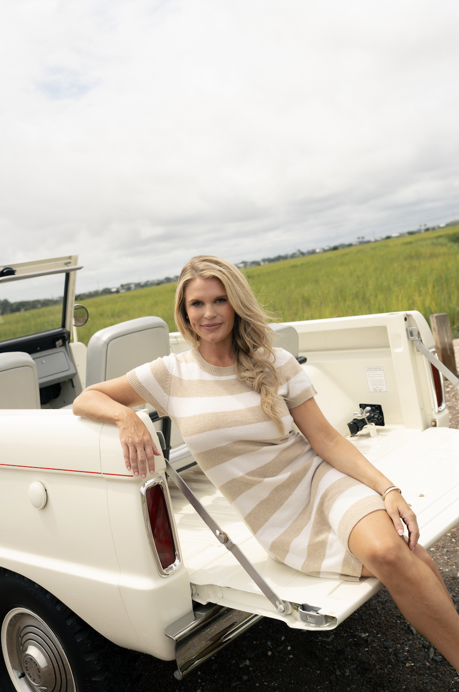 Light Oak & Cream Stripe Short Sleeve Dress