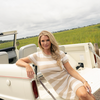 Light Oak & Cream Stripe Short Sleeve Dress