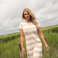 Light Oak & Cream Stripe Short Sleeve Dress