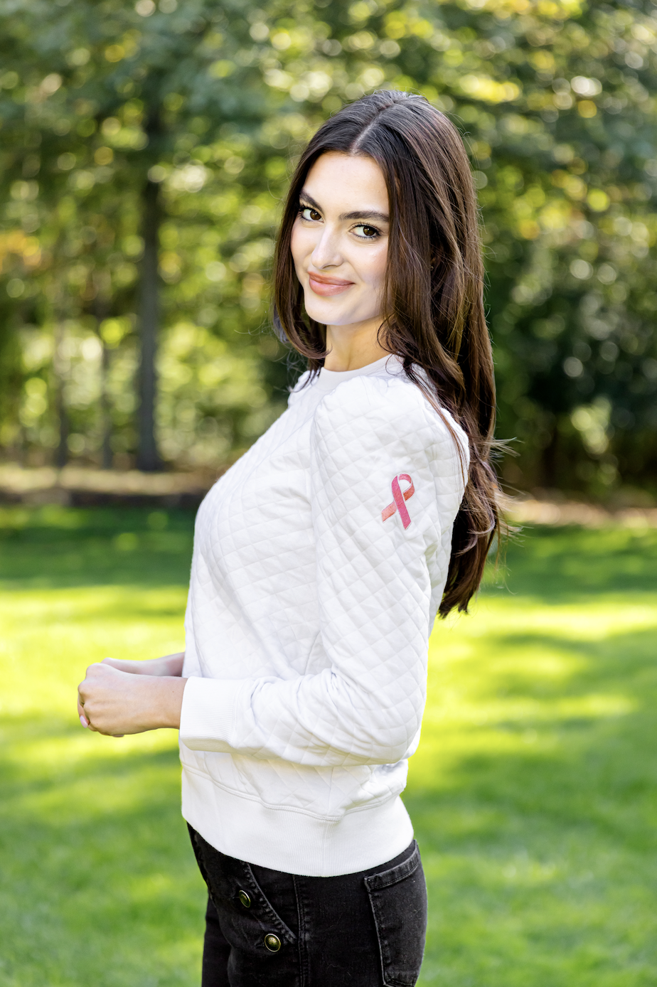 Breast Cancer Awareness Quilted Puff Sleeve Sweatshirt