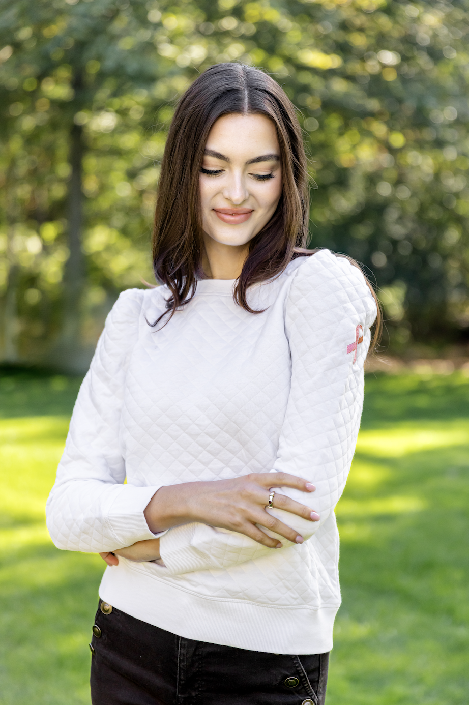 Breast Cancer Awareness Quilted Puff Sleeve Sweatshirt