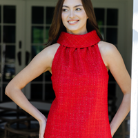 Red Tweed Cowl Neck Top
