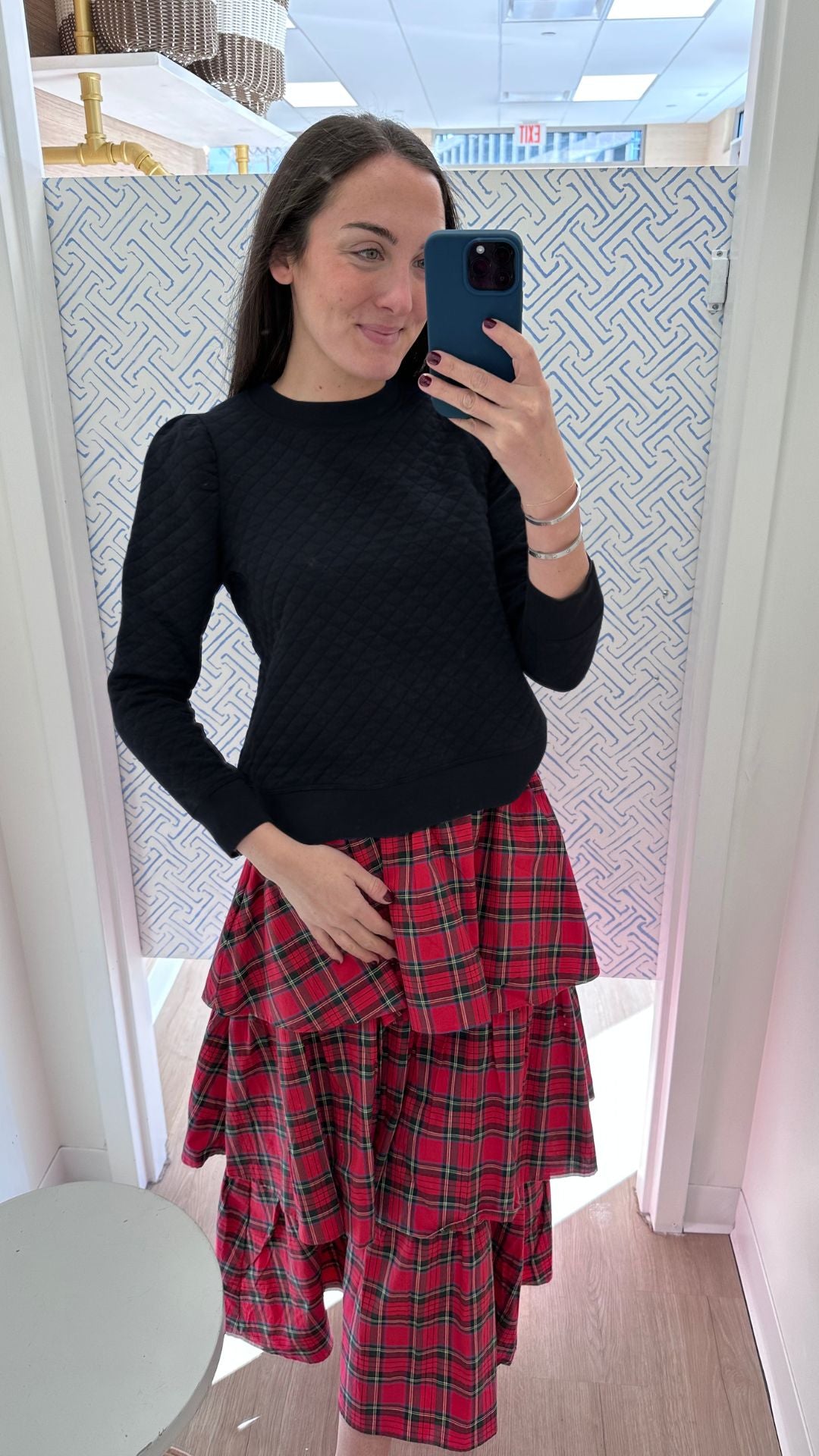 Black Cropped Quilted Puff Sleeve Sweatshirt