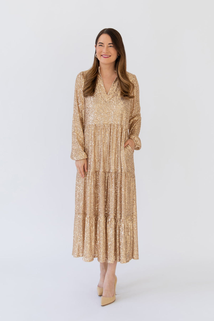 Gold Anne Sequin Midi Dress