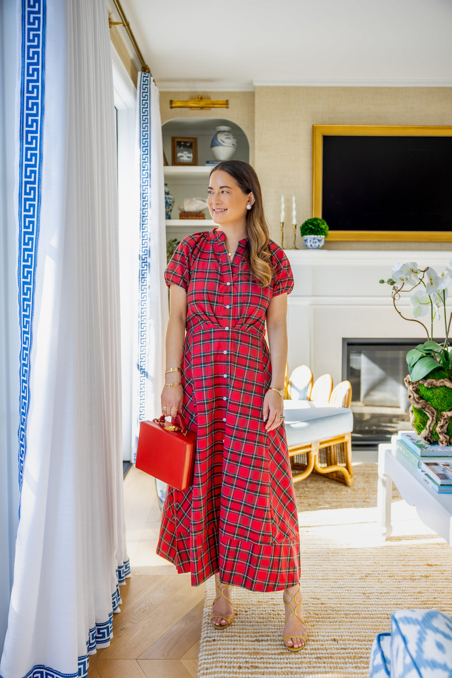 shirt dress holiday Blue Print Shirt Dress