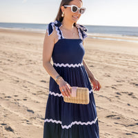 Navy Megan Maxi Dress with Ric-Rac