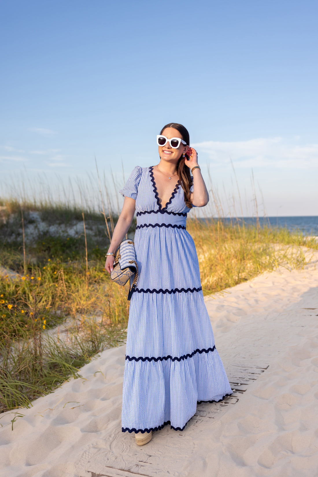 Ava Seersucker V-Neck Maxi Dress