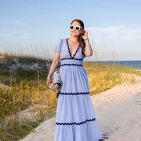 Ava Seersucker V-Neck Maxi Dress