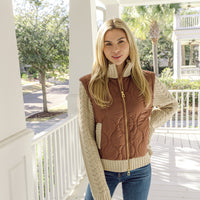 Camel Quilted Sweater Jacket
