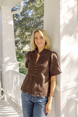 Hot Fudge Eyelet Puff Sleeve Tunic Top