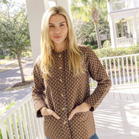Block Print Button Front Quilted Jacket