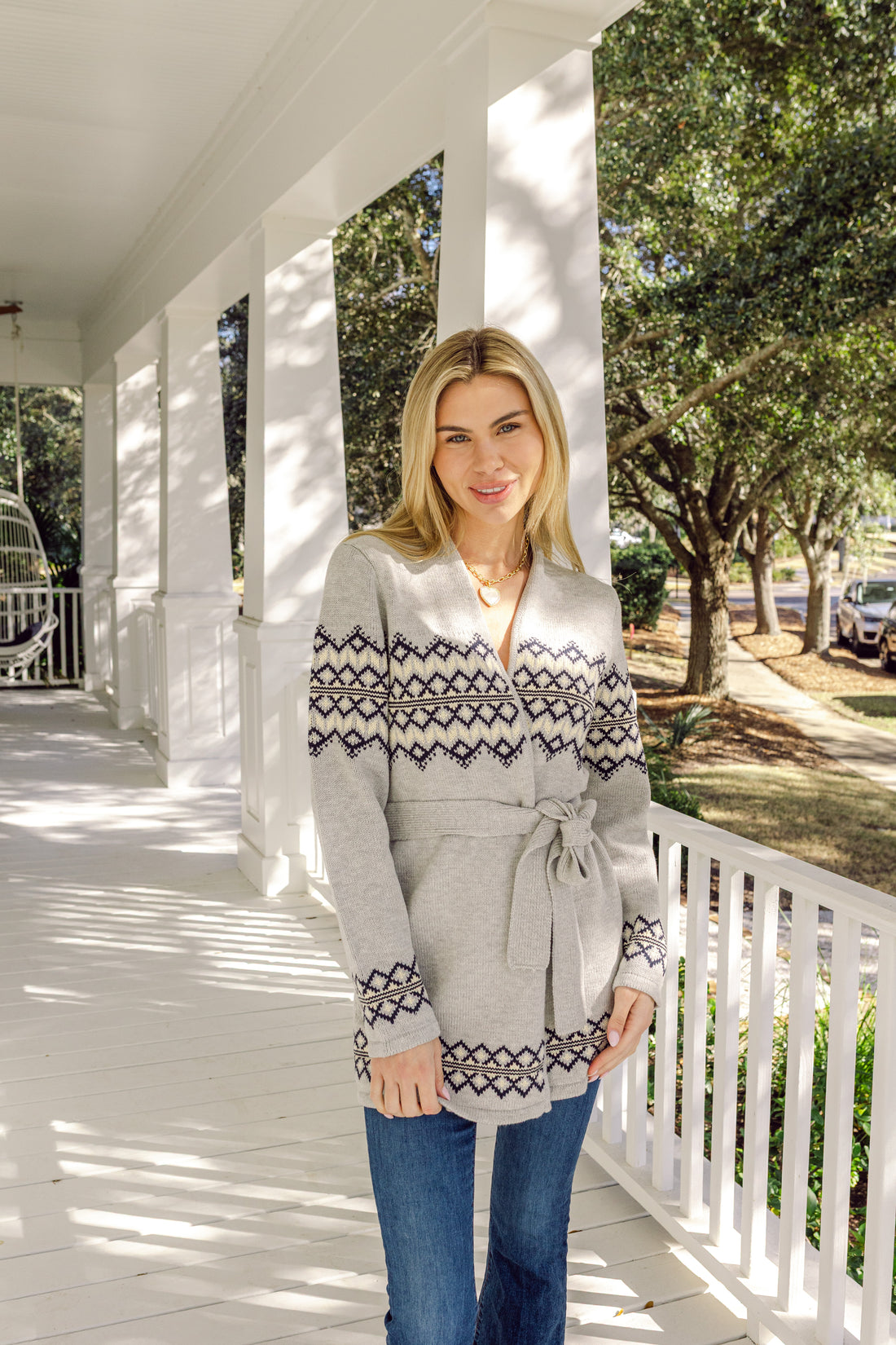 Grey Fair Isle Wrap Sweater