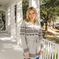 Grey Fair Isle Wrap Sweater