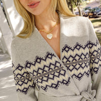 Grey Fair Isle Wrap Sweater