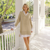 Camel Collared Shirt Combo Mini Dress
