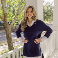 Navy Collared Shirt Combo Mini Dress
