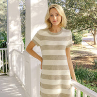 Light Oak & Cream Stripe Short Sleeve Dress