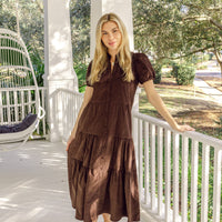 Hot Fudge Corduroy Button Front Midi Shirt Dress